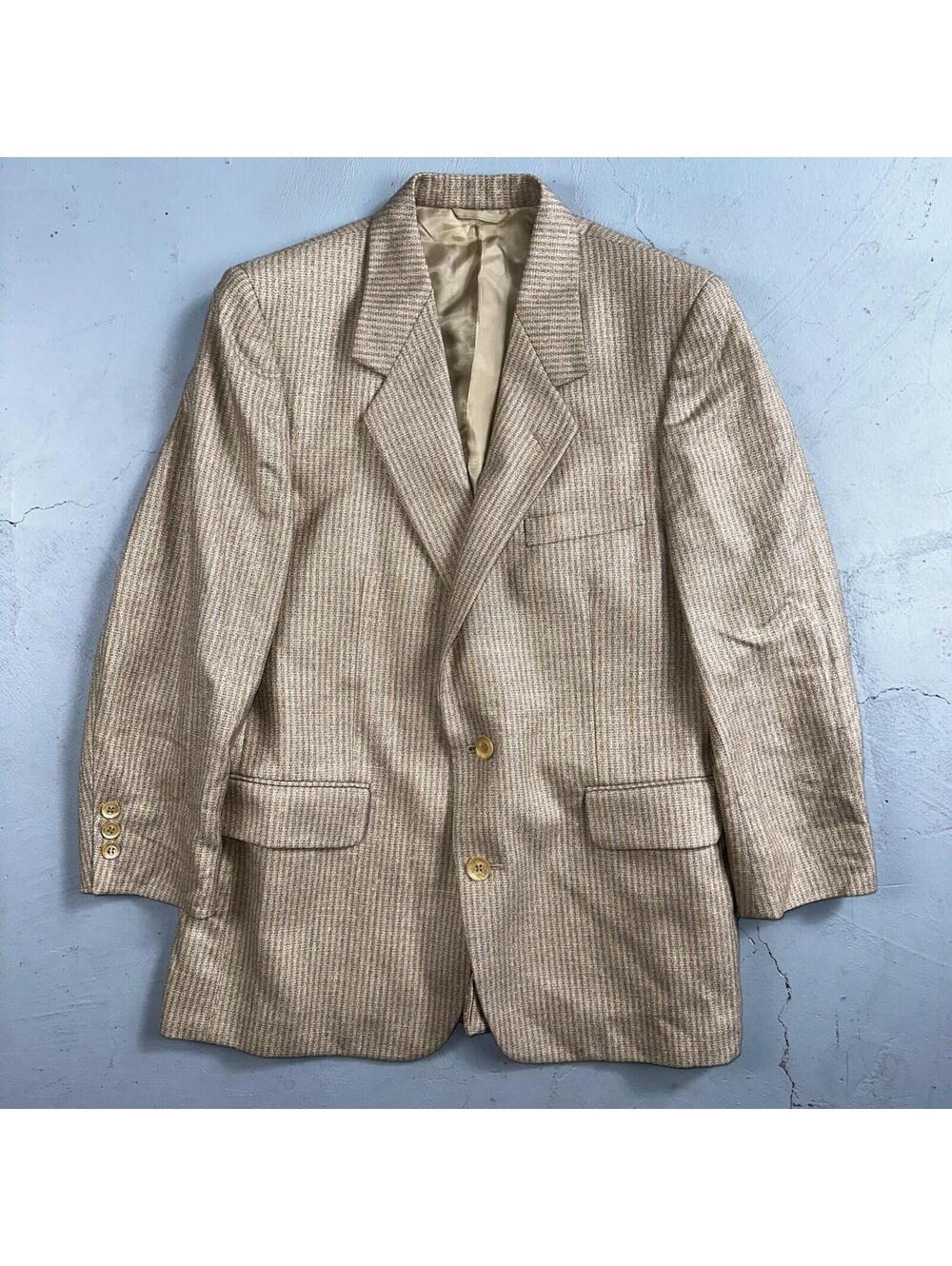 VTG Mens Suit 40S Jacket Sport Coat Rockabilly 80s 90s Wool Stripe Brown Short